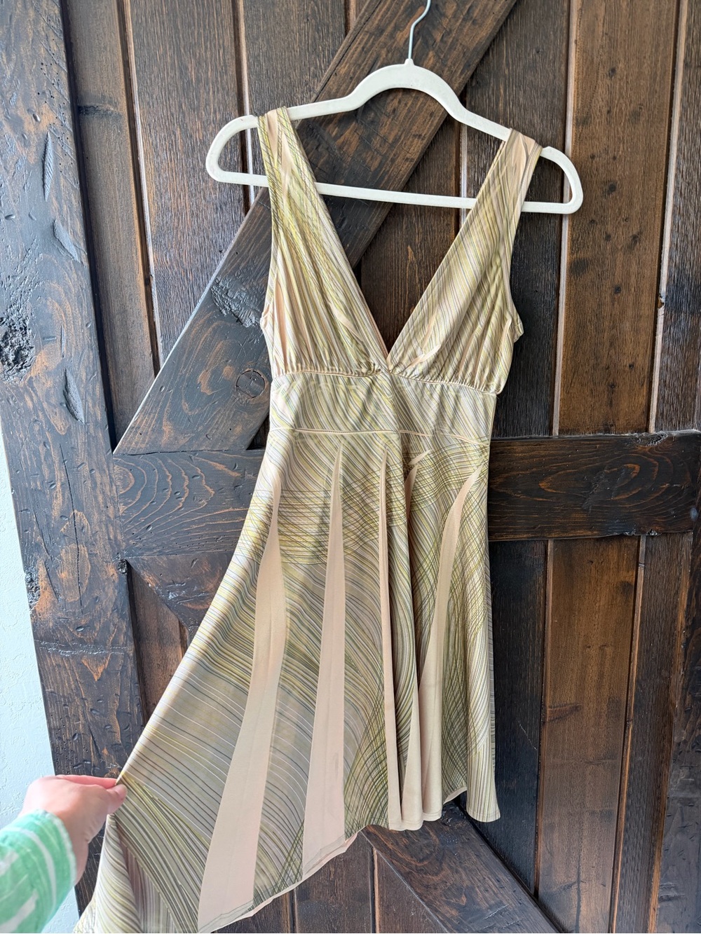 Y2K Vintage Forever 21 green and gold low cut mini dress satin with empire waist